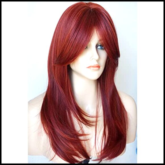 Layered Synthetic Wig with Bangs Heat Resistant Fiber Shoulder Length Style